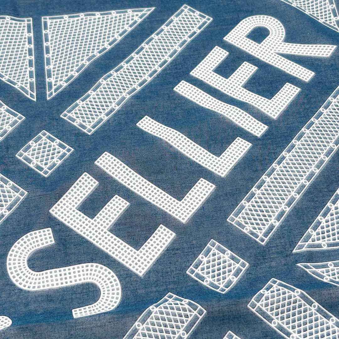 HERMES エルメス ハンカチーフ 42 『SELLIER(セリエ)』 コットン100％ ブルー系