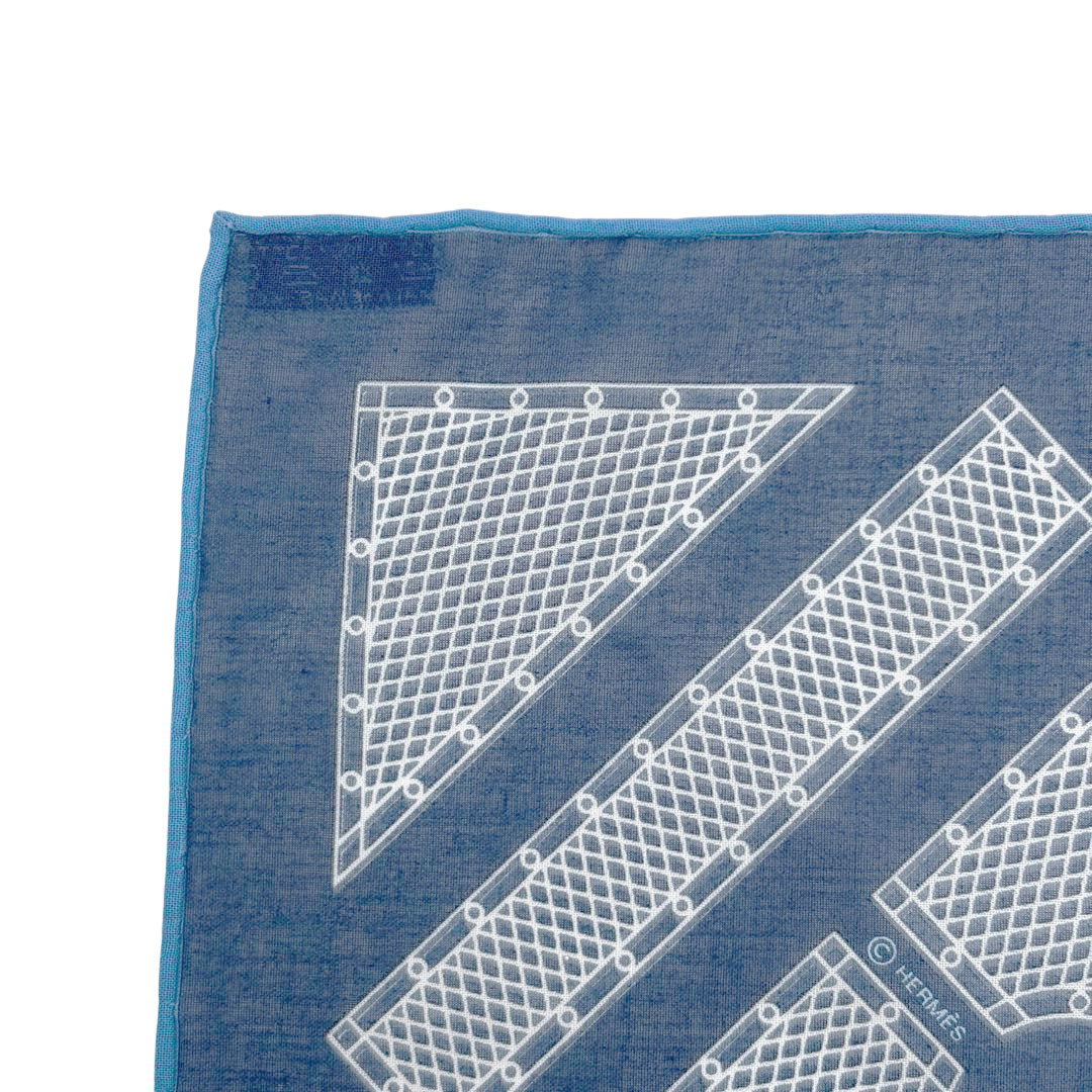 HERMES エルメス ハンカチーフ 42 『SELLIER(セリエ)』 コットン100％ ブルー系