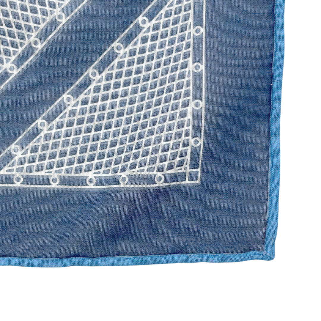 HERMES エルメス ハンカチーフ 42 『SELLIER(セリエ)』 コットン100％ ブルー系