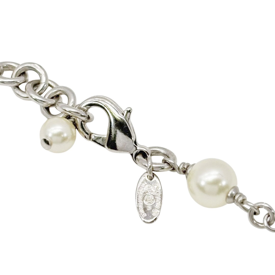 CHANEL シャネル ロングネックレス ココマーク A12A フェイクパール/ラインストーン シルバー