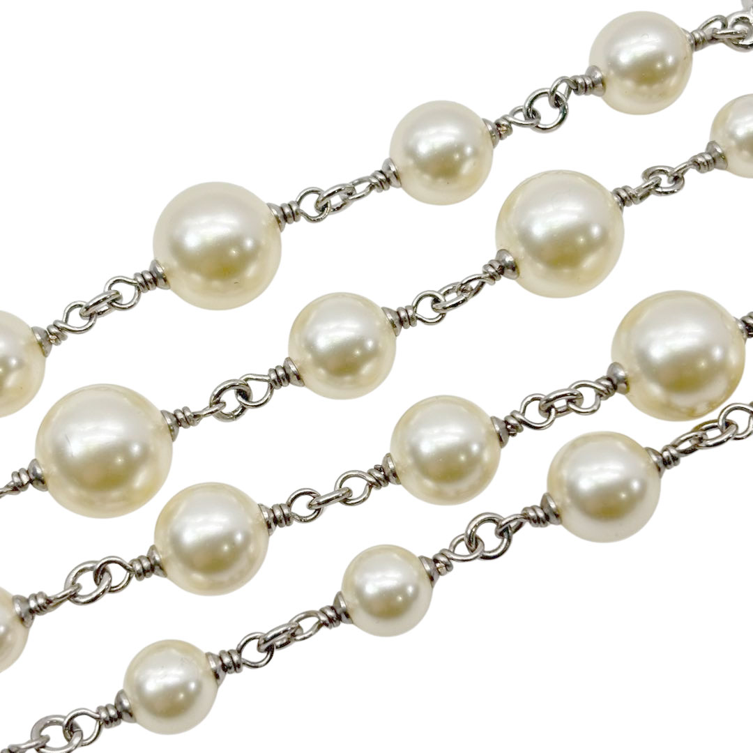 CHANEL シャネル ロングネックレス ココマーク A12A フェイクパール/ラインストーン シルバー