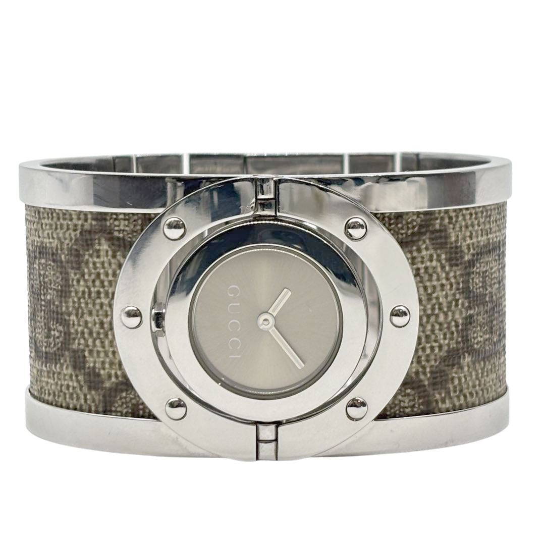 GUCCI グッチ レディース腕時計 トワール バングルウォッチ 112 QZ GGスプリーム/SS ブラウン系/シルバー
