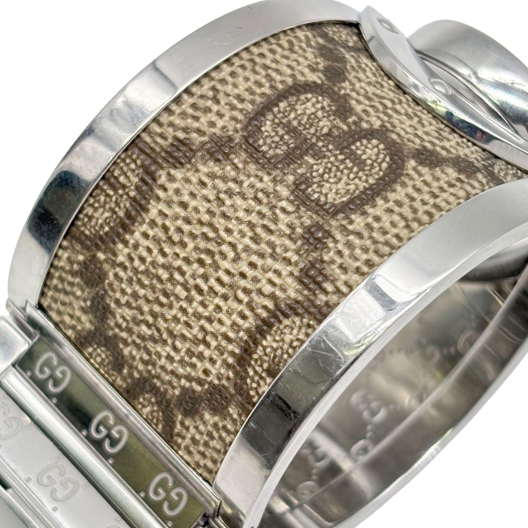 GUCCI グッチ レディース腕時計 トワール バングルウォッチ 112 QZ GGスプリーム/SS ブラウン系/シルバー