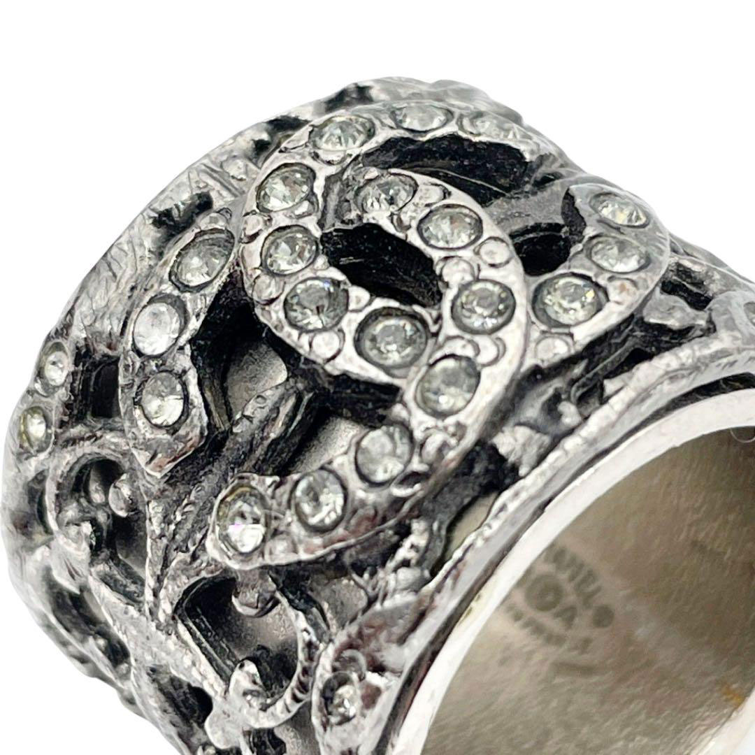 CHANEL シャネル リング 指輪 ココマーク ラインストーン シルバー 06A 約13号