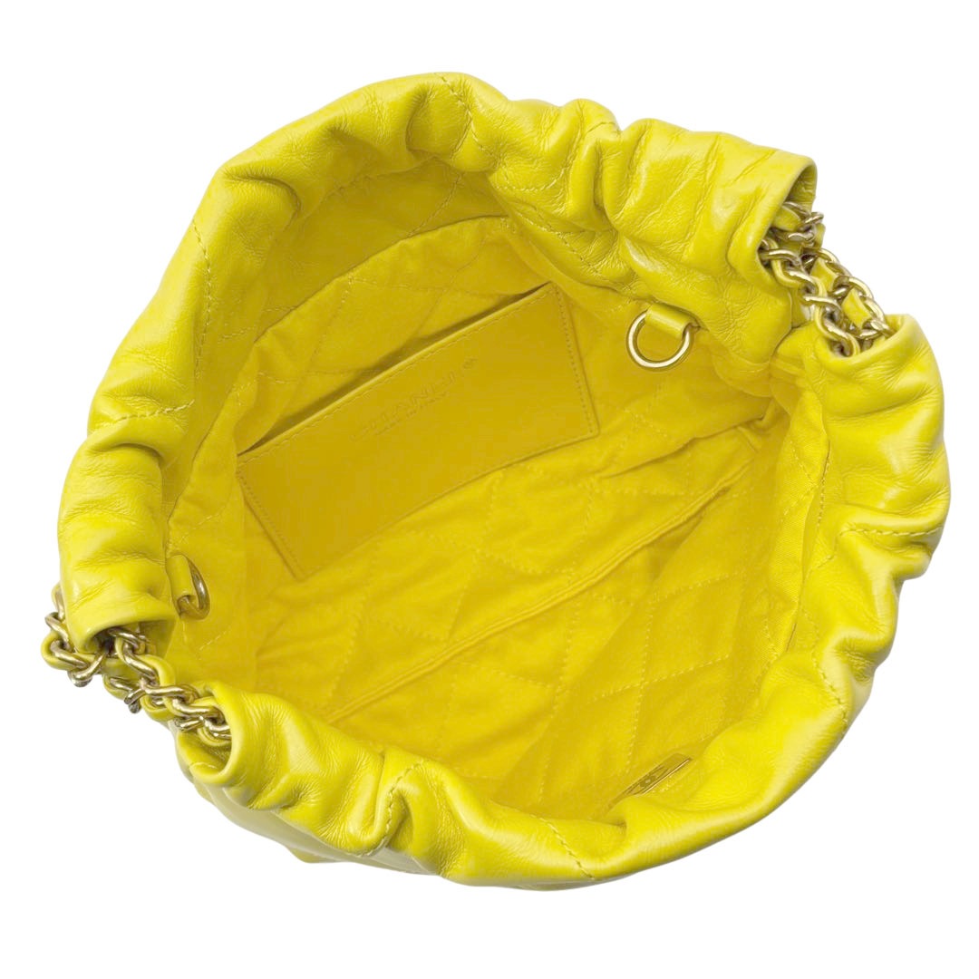 CHANEL シャネル CHANEL22 ミニ ハンドバッグ ショルダーバッグ シャイニーカーフスキン ライム/マットゴールド金具 AS3980