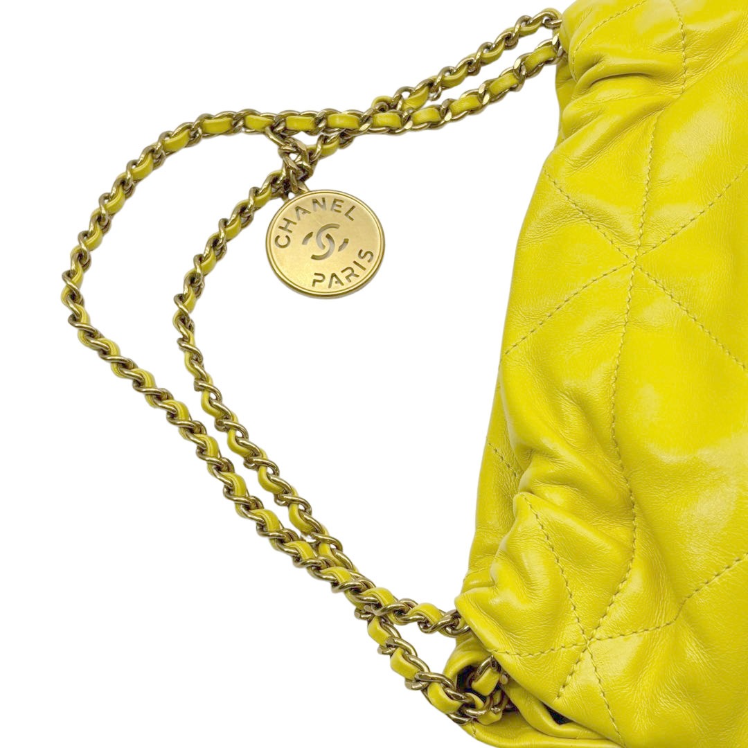CHANEL シャネル CHANEL22 ミニ ハンドバッグ ショルダーバッグ シャイニーカーフスキン ライム/マットゴールド金具 AS3980