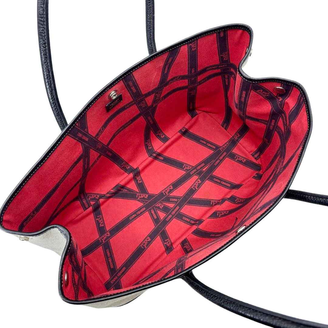 HERMES エルメス トートバッグ ガーデンパーティ PM ボルデュック リボン柄 トワルアッシュ グレー 2006年 クリスマス限定