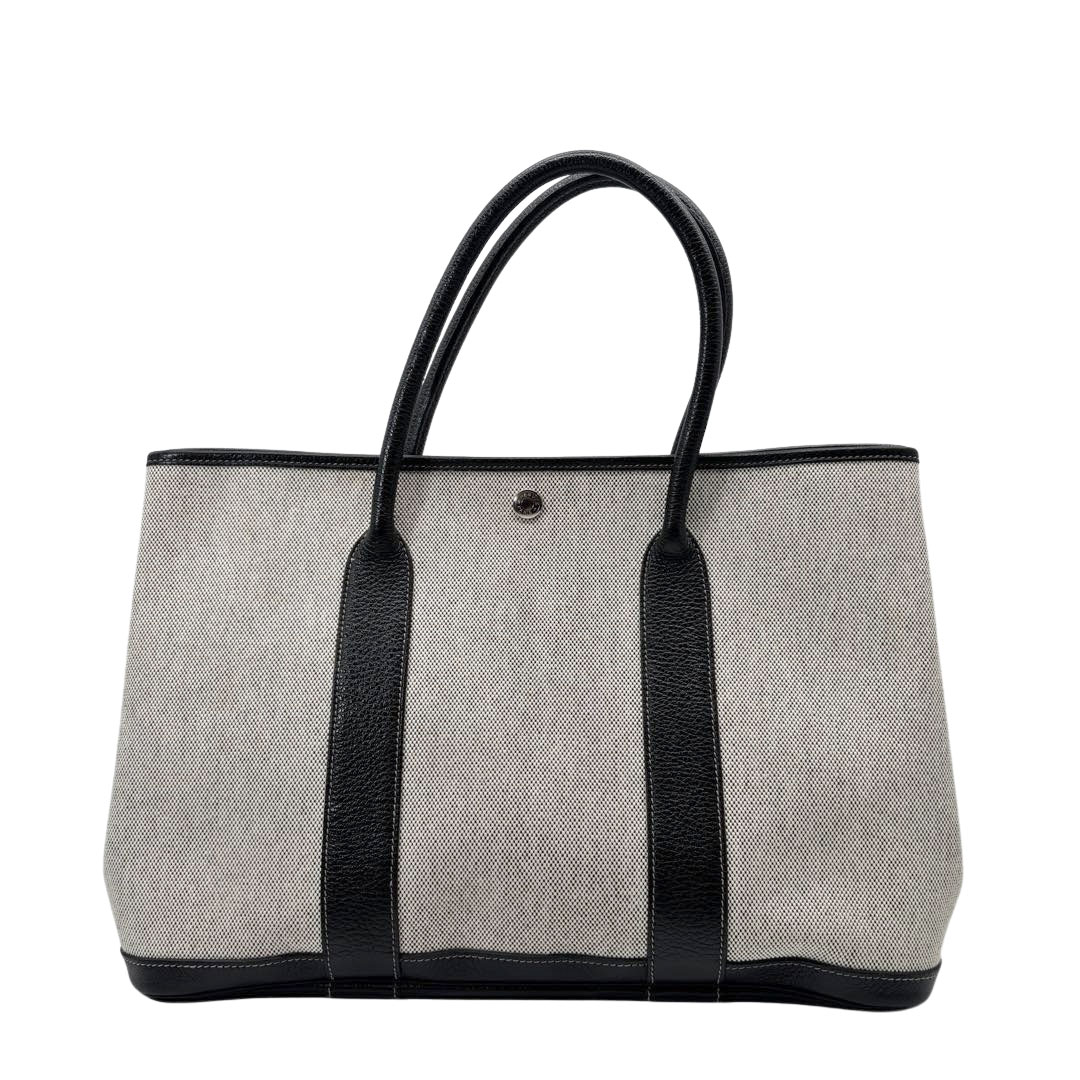 HERMES エルメス トートバッグ ガーデンパーティ PM ボルデュック リボン柄 トワルアッシュ グレー 2006年 クリスマス限定