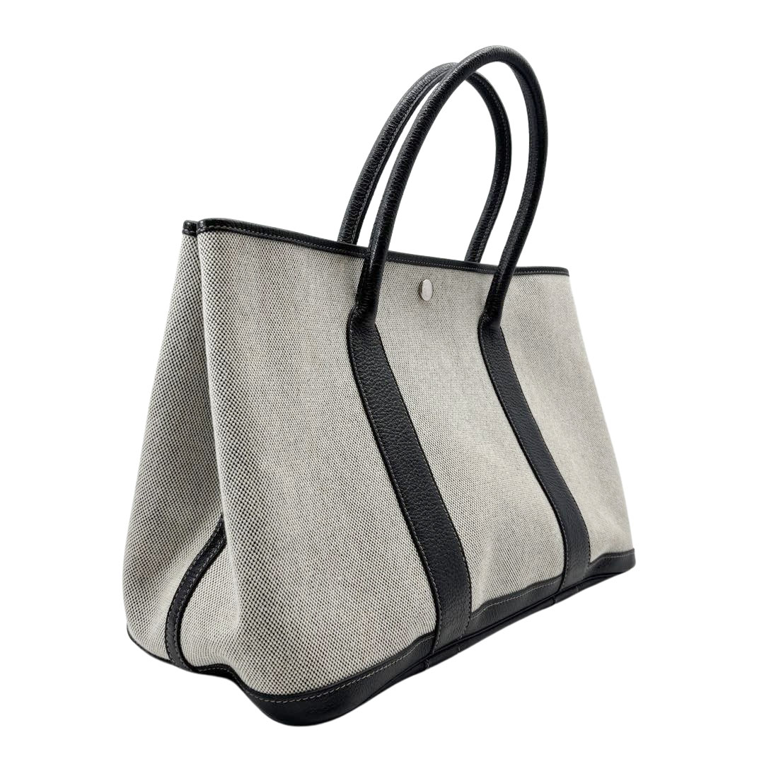 HERMES エルメス トートバッグ ガーデンパーティ PM ボルデュック リボン柄 トワルアッシュ グレー 2006年 クリスマス限定