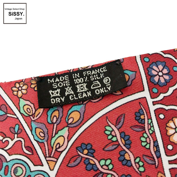 ■エルメス■ ツイリー 「AU PAYS DES OISEAUX FLEURS」 リボンスカーフ シルク 赤 マルチカラー 花 鳥 【HERMES】