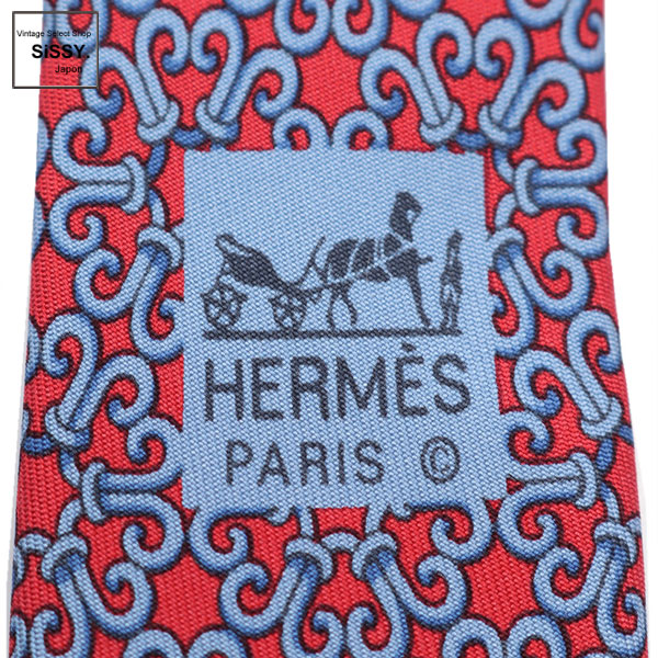 ■エルメス■ ネクタイ シルク ボルドー グレーブルー 【HERMES】