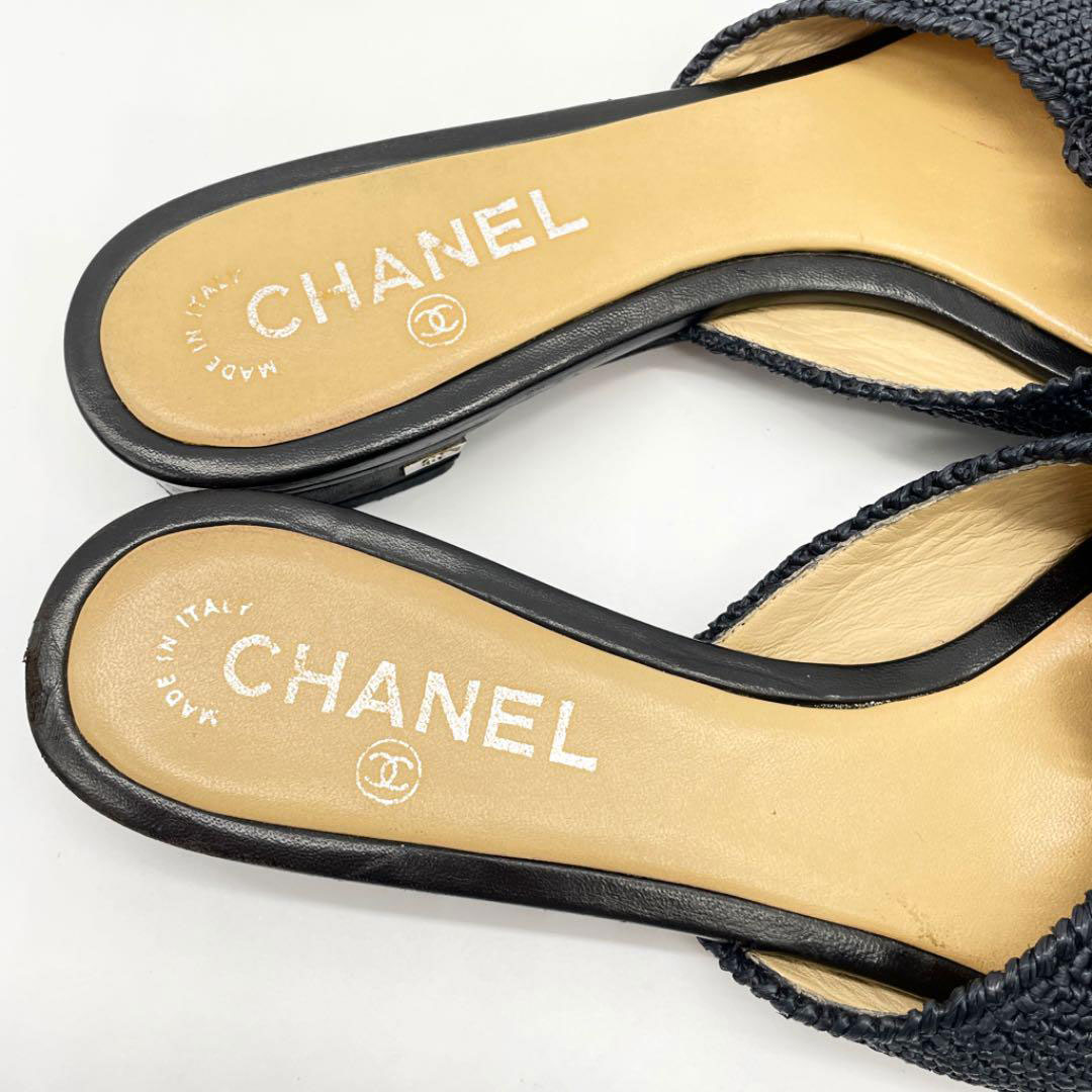 CHANEL シャネル サンダル ストロー ブラック 38 レディース ...