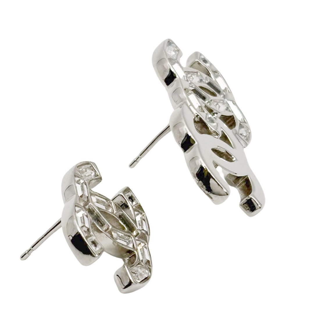 CHANEL シャネル アシンメトリーピアス ココマーク ラインストーン B22P シルバー