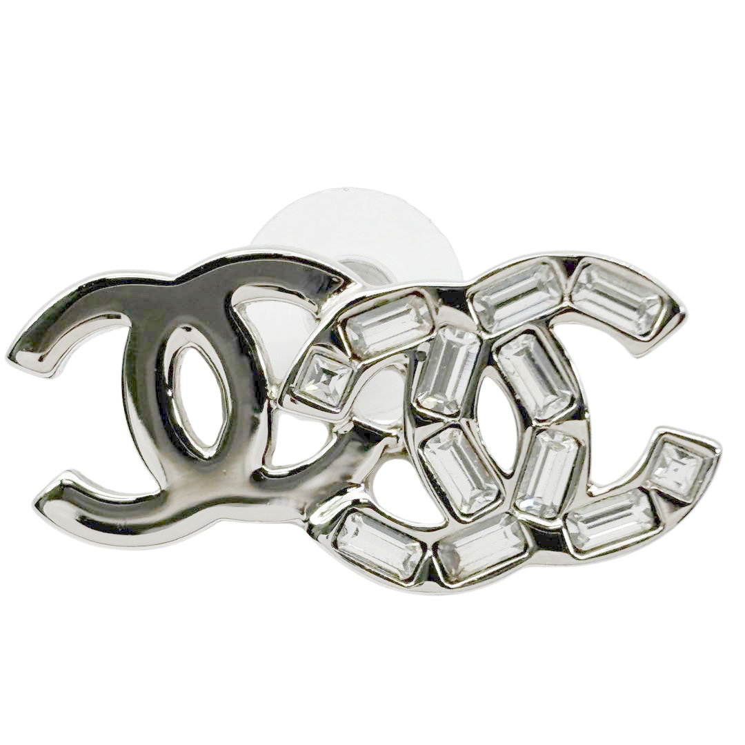 CHANEL シャネル アシンメトリーピアス ココマーク ラインストーン B22P シルバー