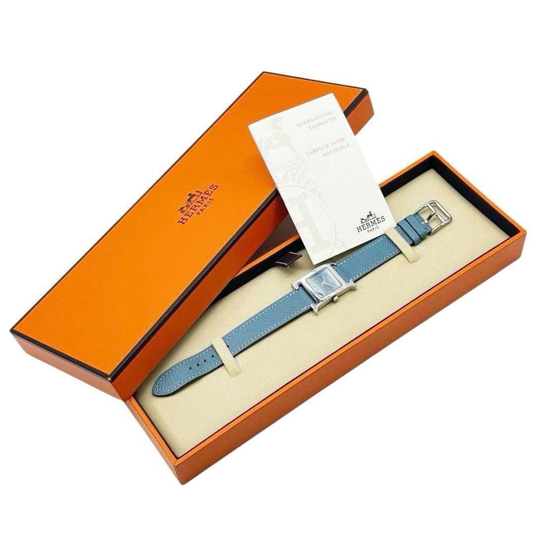 HERMES エルメス レディース腕時計 Hウォッチ QZ SS/革 シルバー/ブルージーン 青文字盤 HH1.210 □E刻印