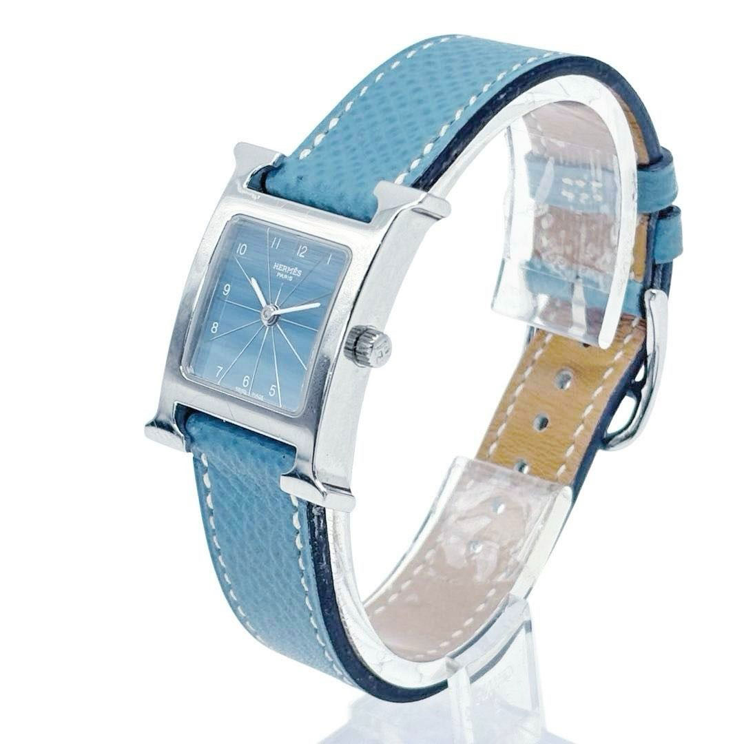 HERMES エルメス レディース腕時計 Hウォッチ QZ SS/革 シルバー/ブルージーン 青文字盤 HH1.210 □E刻印