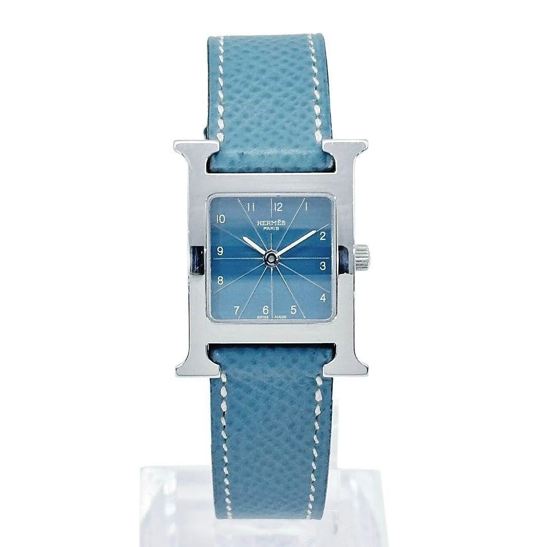 HERMES エルメス レディース腕時計 Hウォッチ QZ SS/革 シルバー/ブルージーン 青文字盤 HH1.210 □E刻印