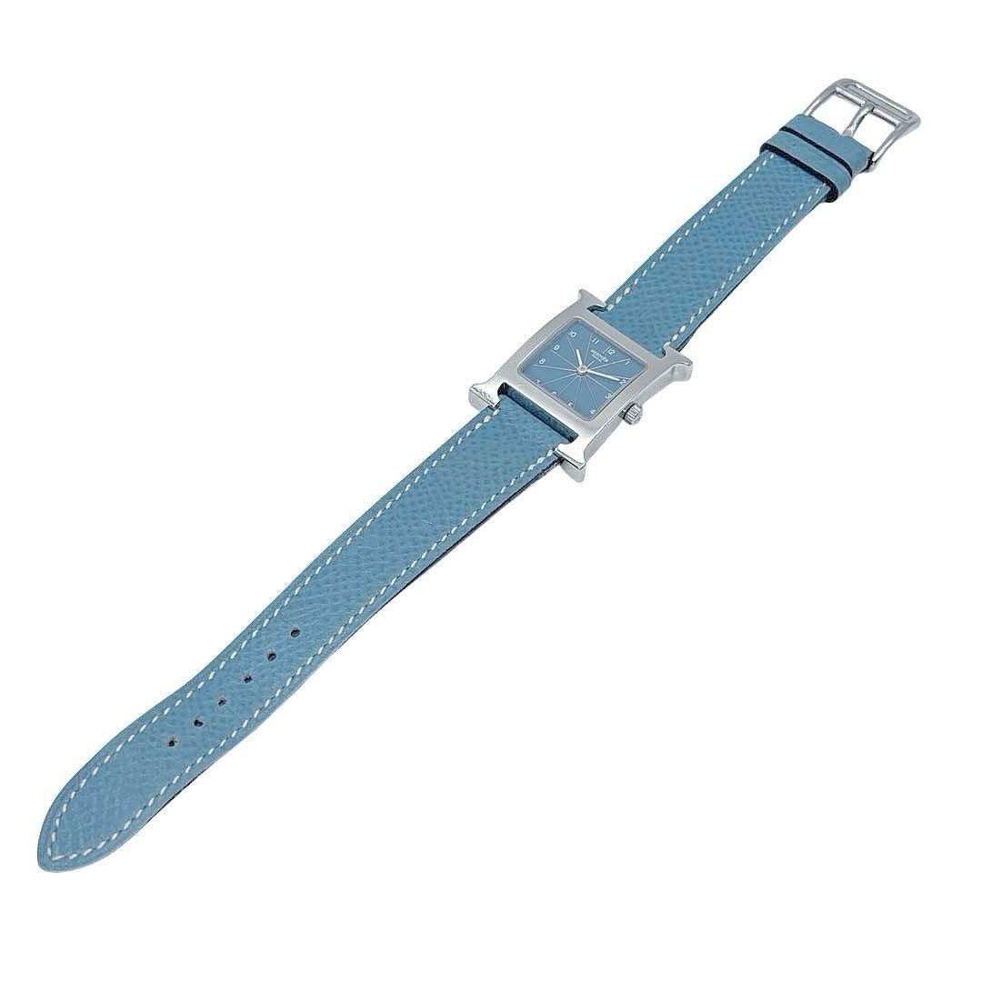 HERMES エルメス レディース腕時計 Hウォッチ QZ SS/革 シルバー/ブルージーン 青文字盤 HH1.210 □E刻印