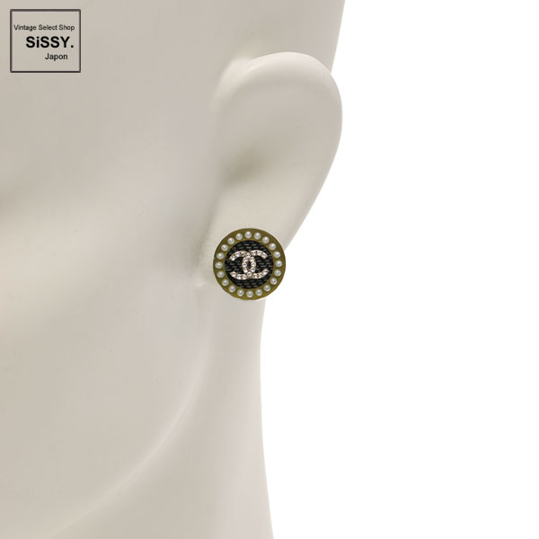 ■シャネル■ ココマーク ピアス カーキ ブラック ホワイト シルバー 17C 【CHANEL】