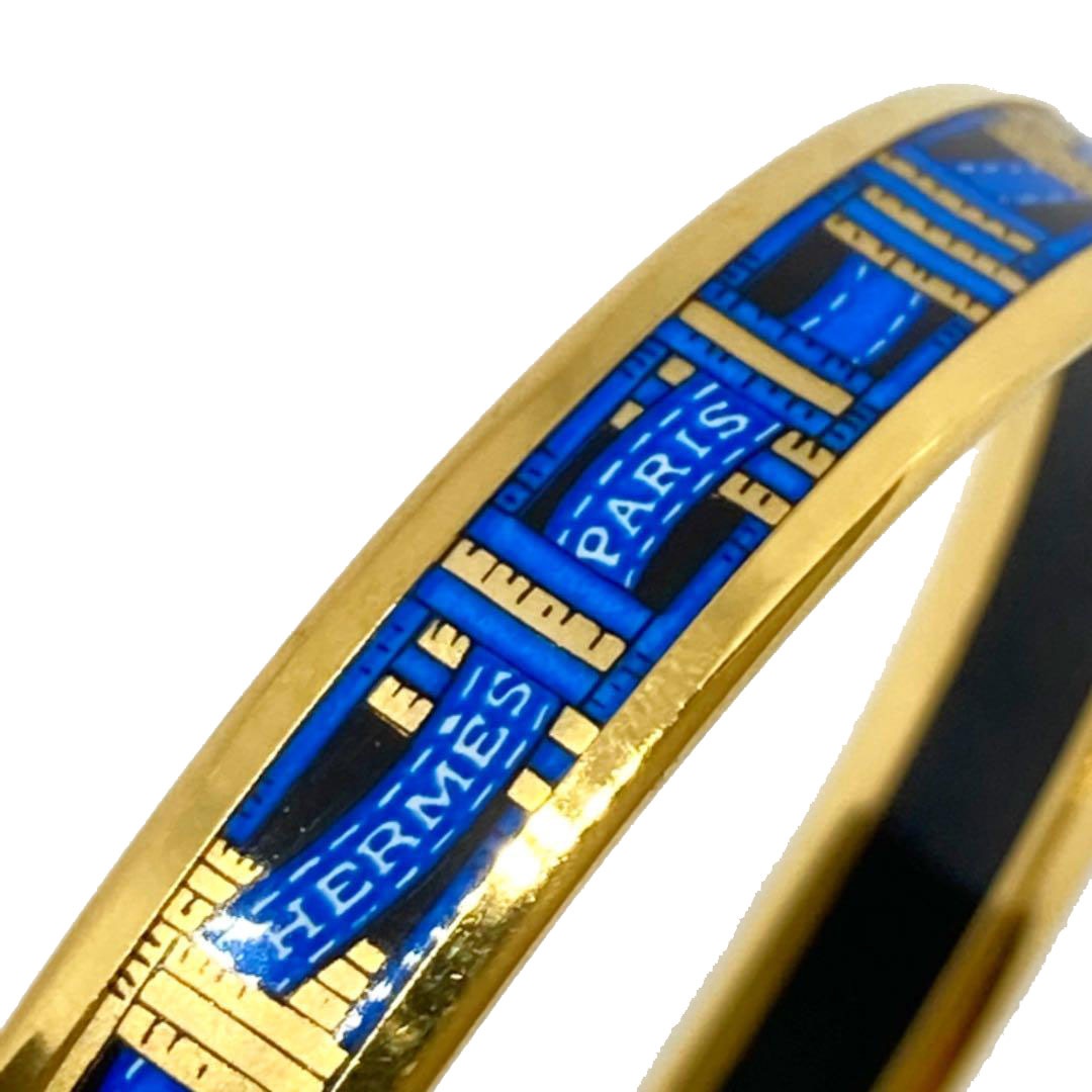 HERMES エルメス エマイユPM バングル ブレスレット リボン柄 ブルー