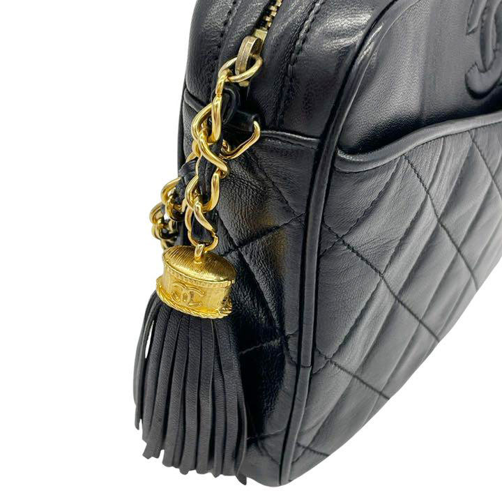 CHANEL シャネル チェーンショルダーバッグ フリンジ ココマーク ラムスキン ブラック ゴールド金具 0番台