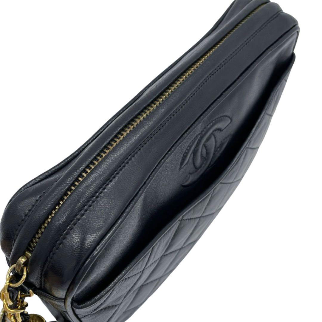 CHANEL シャネル チェーンショルダーバッグ フリンジ ココマーク ラムスキン ブラック ゴールド金具 0番台