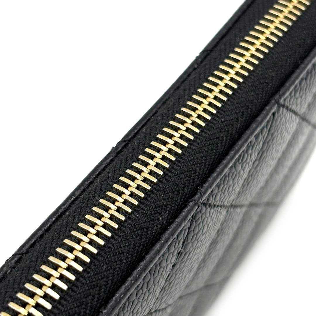 CHANEL シャネル ラウンドファスナー長財布 マトラッセ キャビアスキン ブラック ゴールド金具 26番台