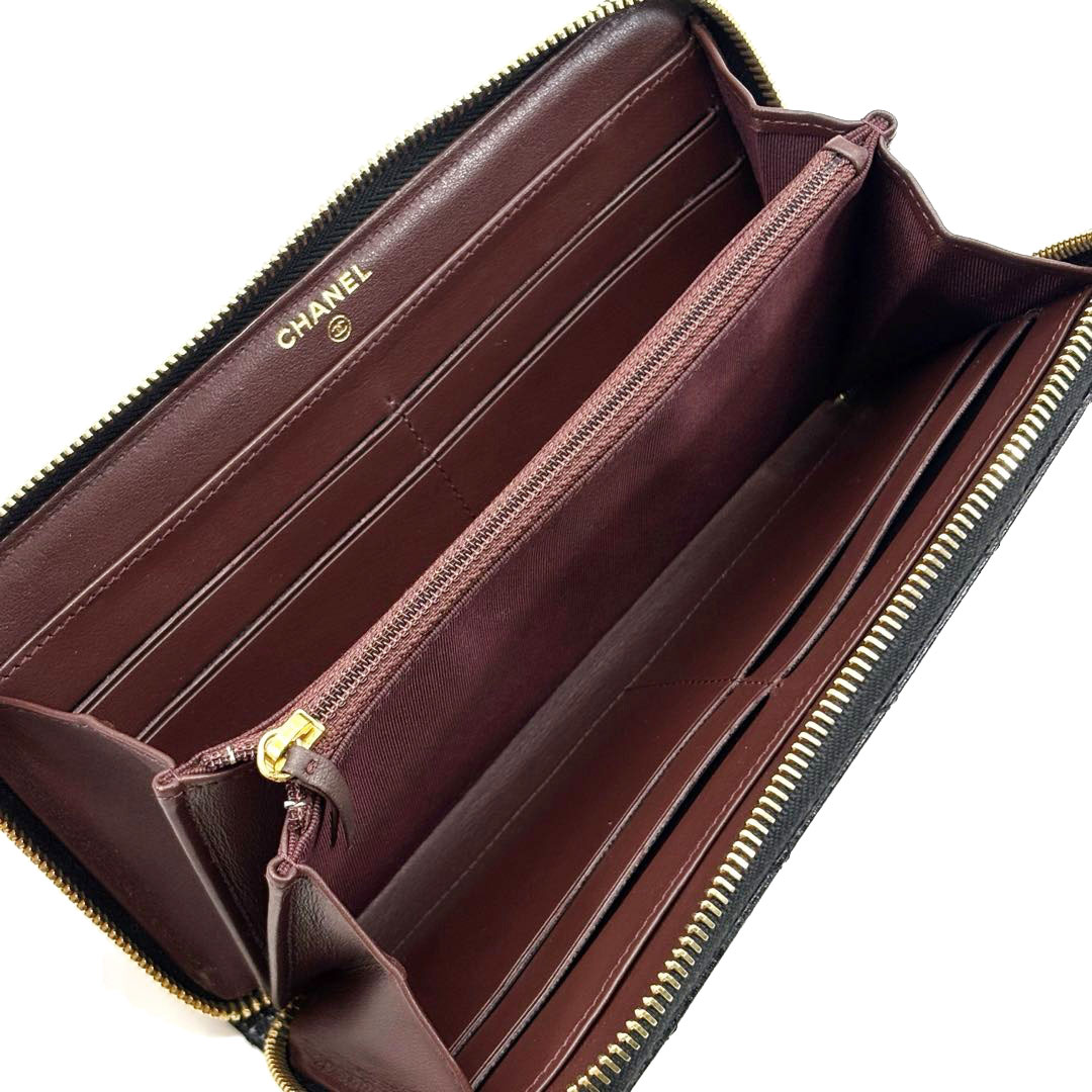CHANEL シャネル ラウンドファスナー長財布 マトラッセ キャビアスキン ブラック ゴールド金具 26番台