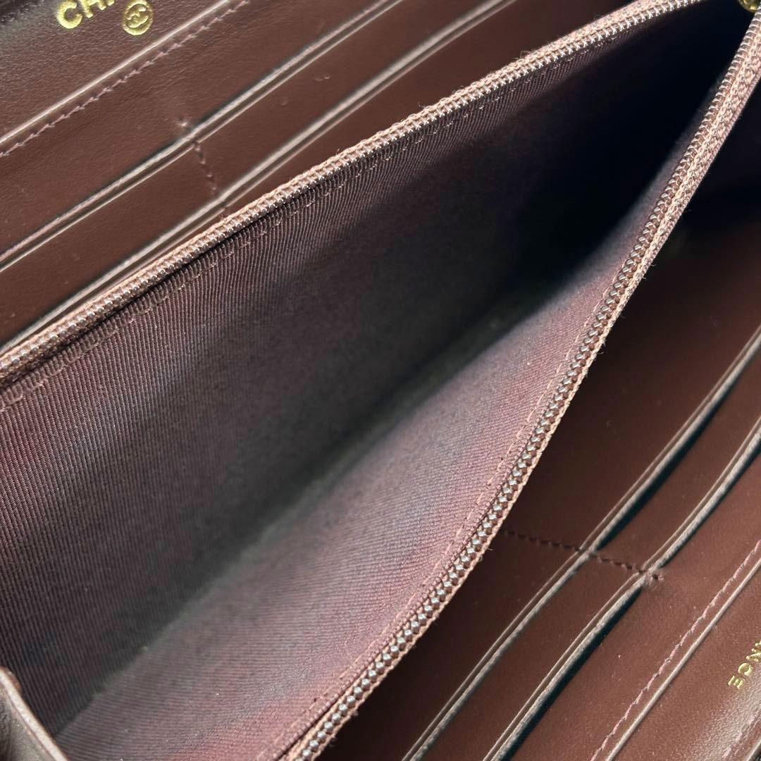 CHANEL シャネル ラウンドファスナー長財布 マトラッセ キャビアスキン ブラック ゴールド金具 26番台