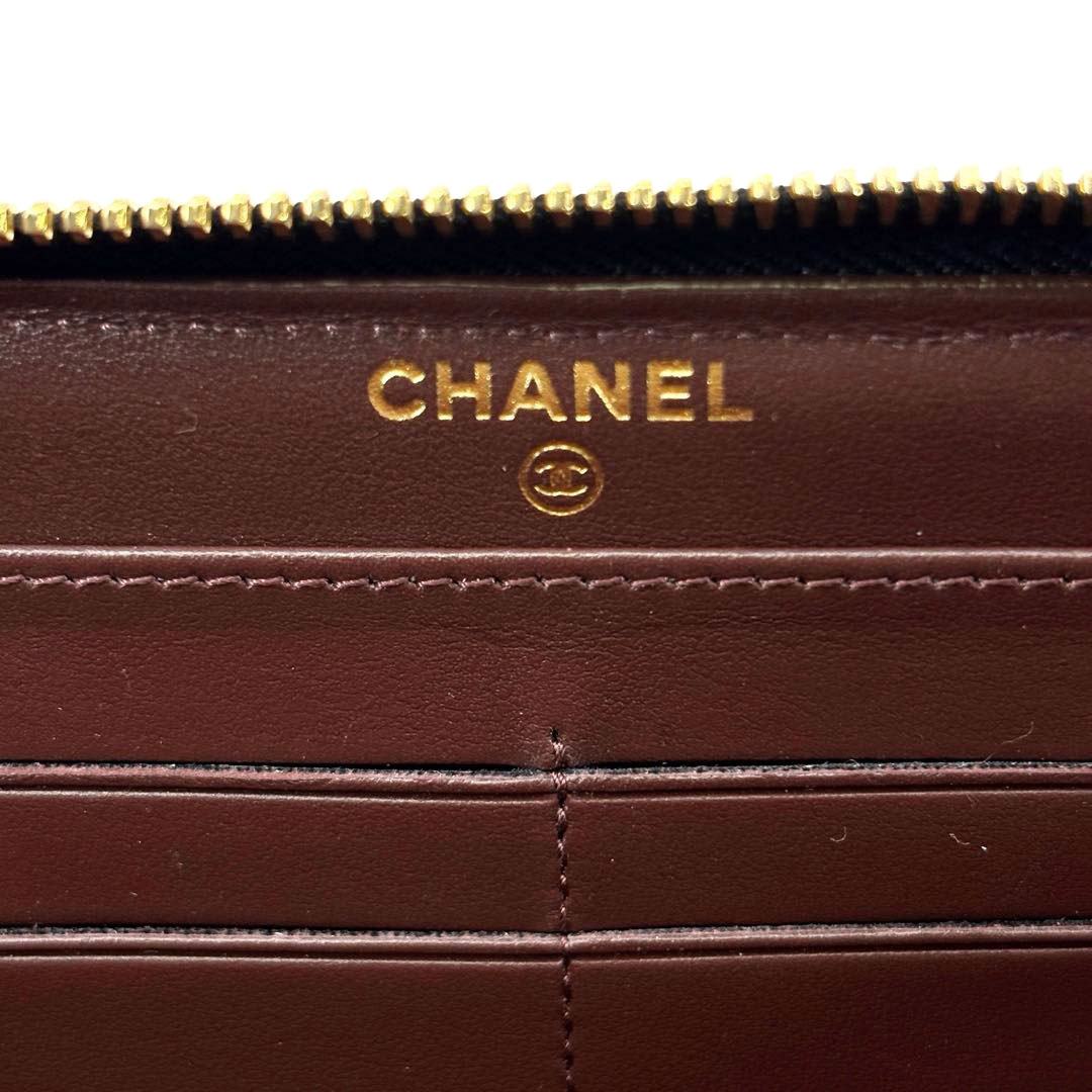 CHANEL シャネル ラウンドファスナー長財布 マトラッセ キャビアスキン ブラック ゴールド金具 26番台