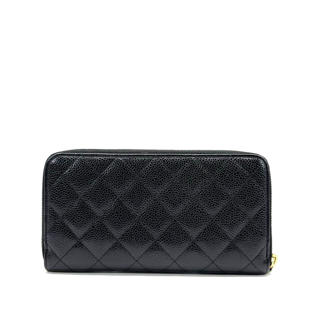 CHANEL シャネル ラウンドファスナー長財布 マトラッセ キャビアスキン ブラック ゴールド金具 26番台