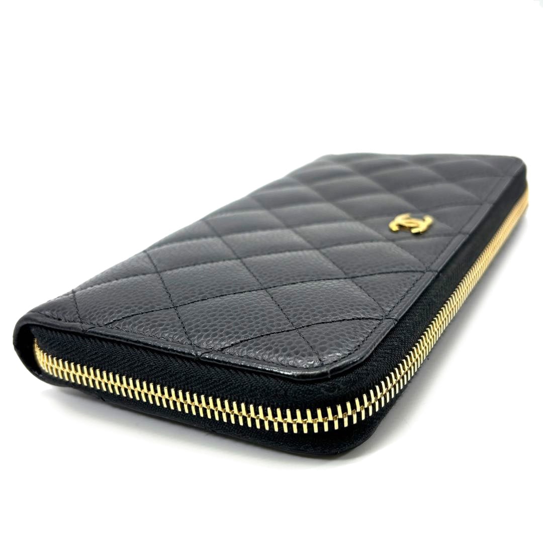 CHANEL シャネル ラウンドファスナー長財布 マトラッセ キャビアスキン ブラック ゴールド金具 26番台