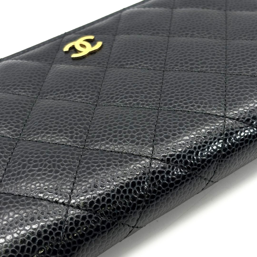 CHANEL シャネル ラウンドファスナー長財布 マトラッセ キャビアスキン ブラック ゴールド金具 26番台
