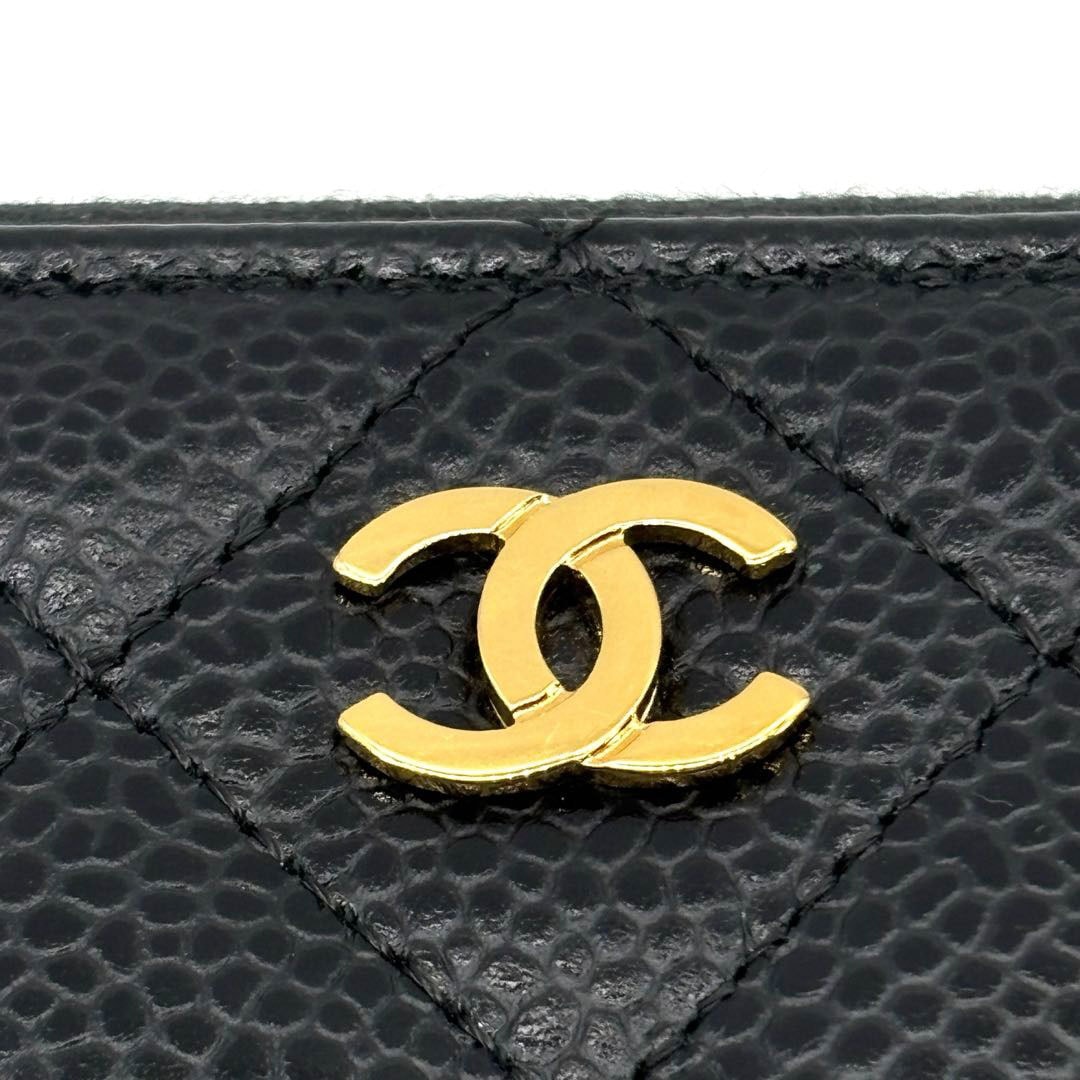 CHANEL シャネル ラウンドファスナー長財布 マトラッセ キャビアスキン ブラック ゴールド金具 26番台