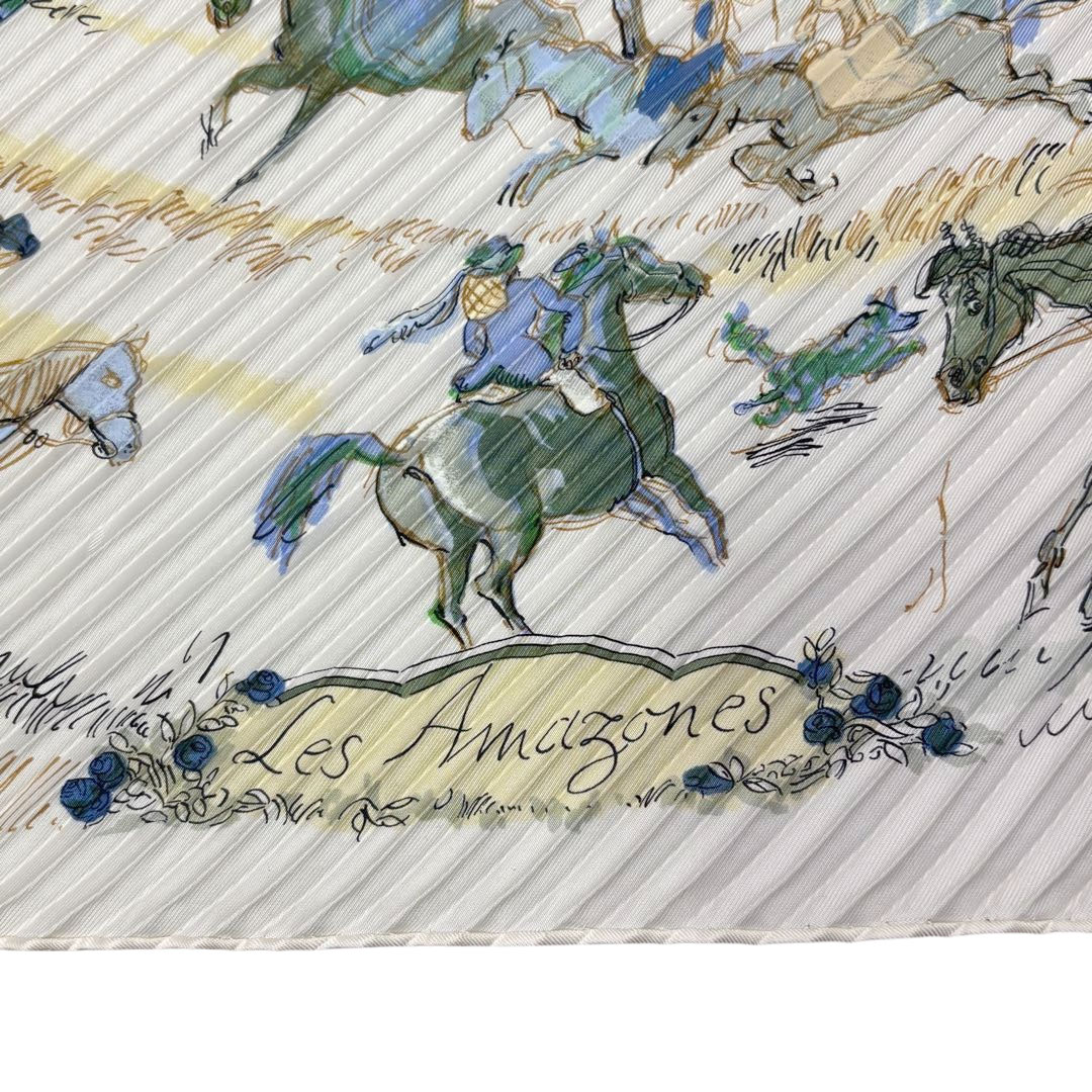 HERMES エルメス プリーツスカーフ カレ 90 『Les Amazones(馬上の