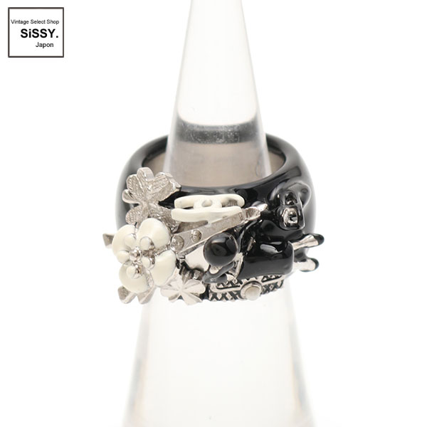 □シャネル□ ココマーク カメリア リング 指輪 黒 アイボリー 13K 約