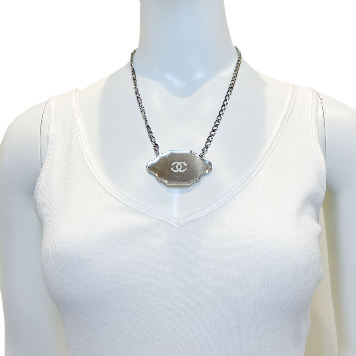 美品　CHANEL　シャネル　シルバー系　ココマーク　ミラープレート　ネックレス □シャネル□ ネックレス ミラー ココマーク シルバー 【CHANEL