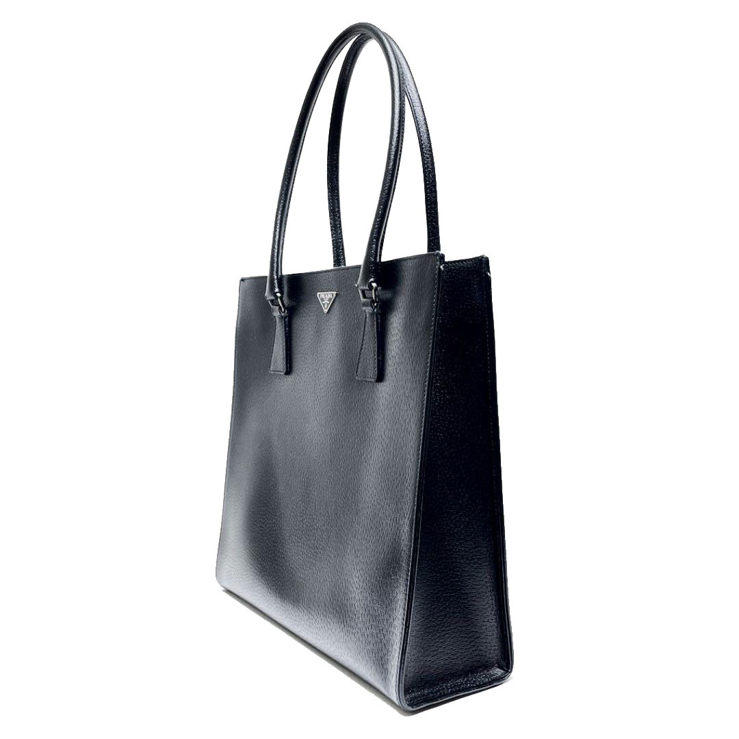 PRADA プラダ トートバッグ レザー ブラック シルバー金具