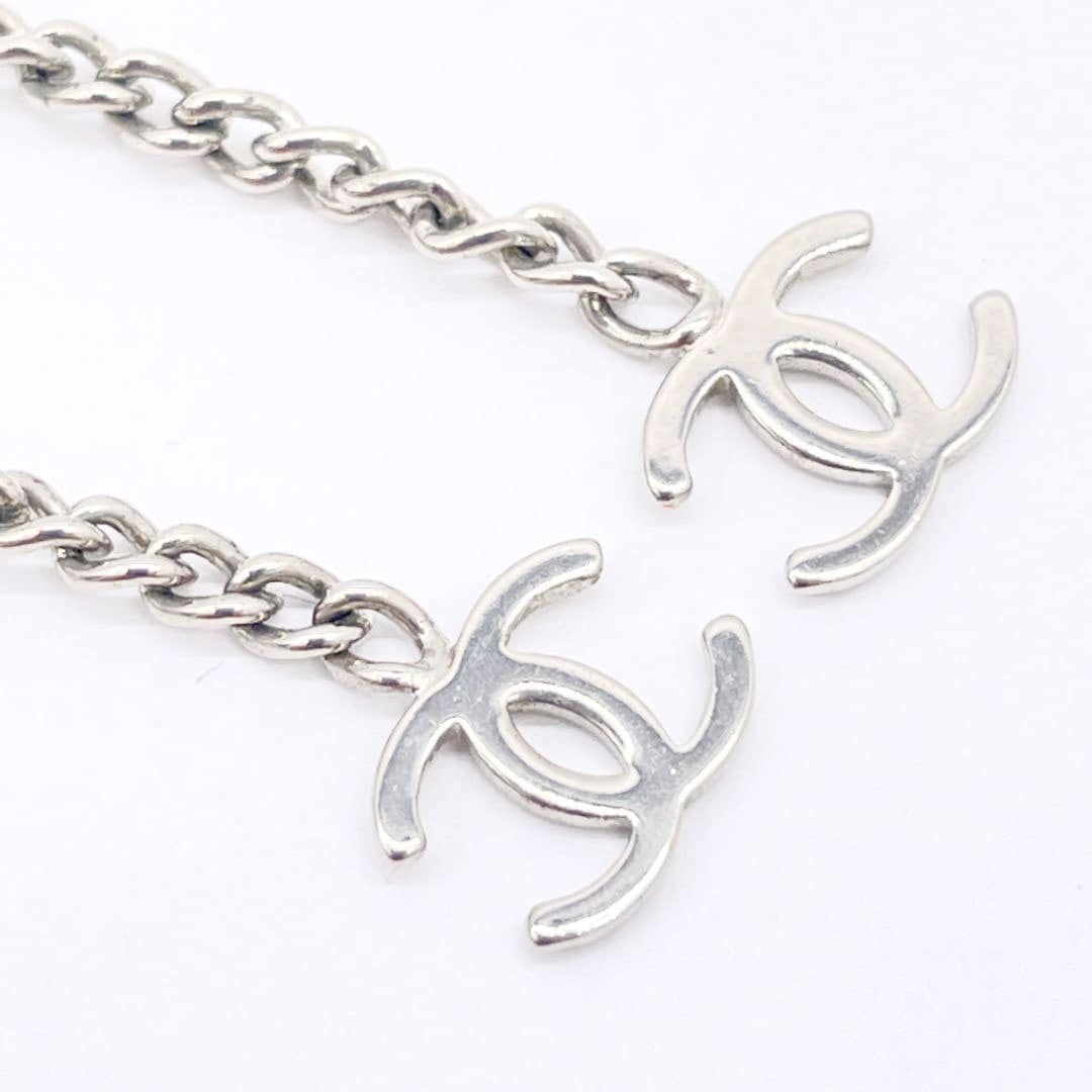 シャネル ココマーク チェーン ピアス シルバー CHANEL シャネル チェーンピアス ココマーク ラインストーン