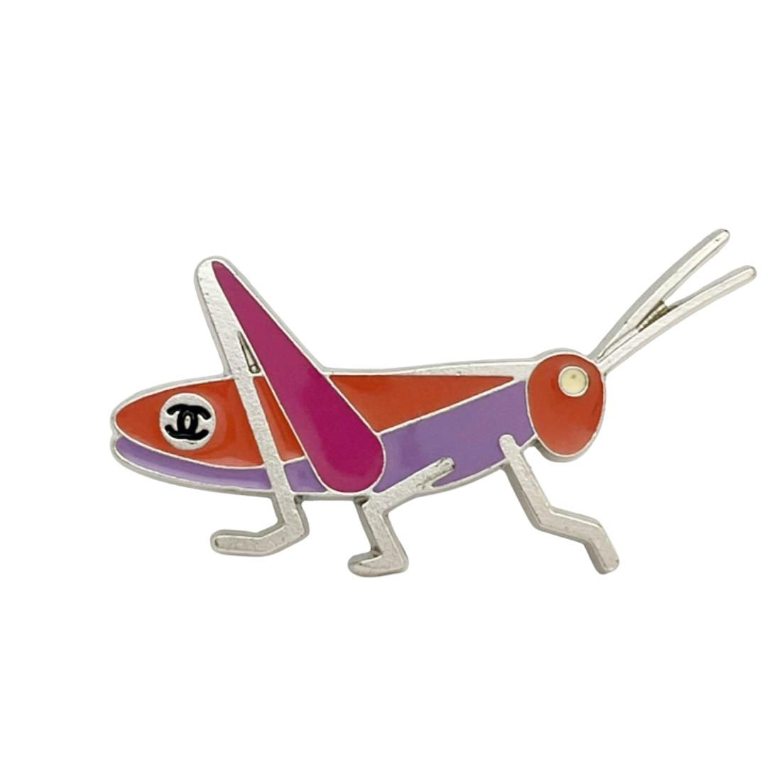CHANEL シャネル ブローチ バッタ メタル ピンク パープル