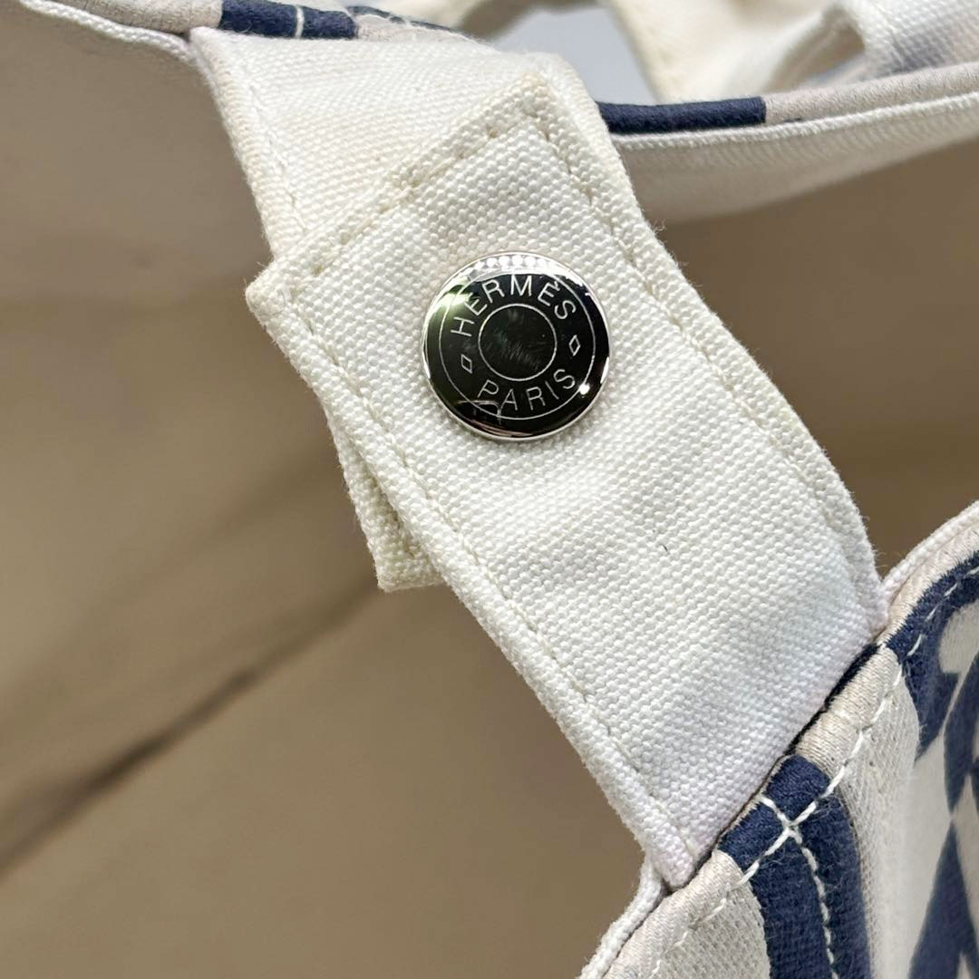 HERMES エルメス トートバッグ パニエド プラージュPM シェーヌダンクル柄 キャンバス アイボリー/ネイビー