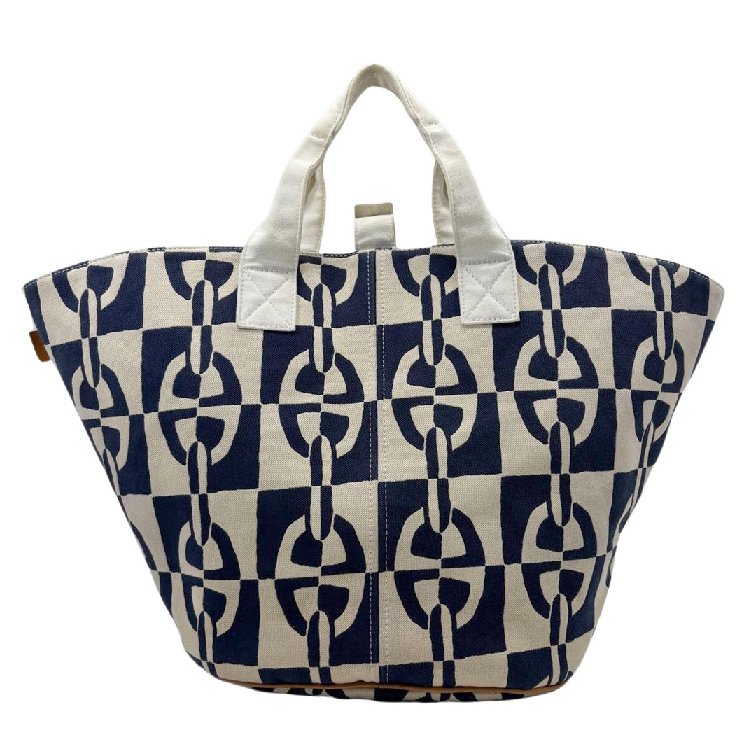 HERMES エルメス トートバッグ パニエド プラージュPM シェーヌダンクル柄 キャンバス アイボリー/ネイビー