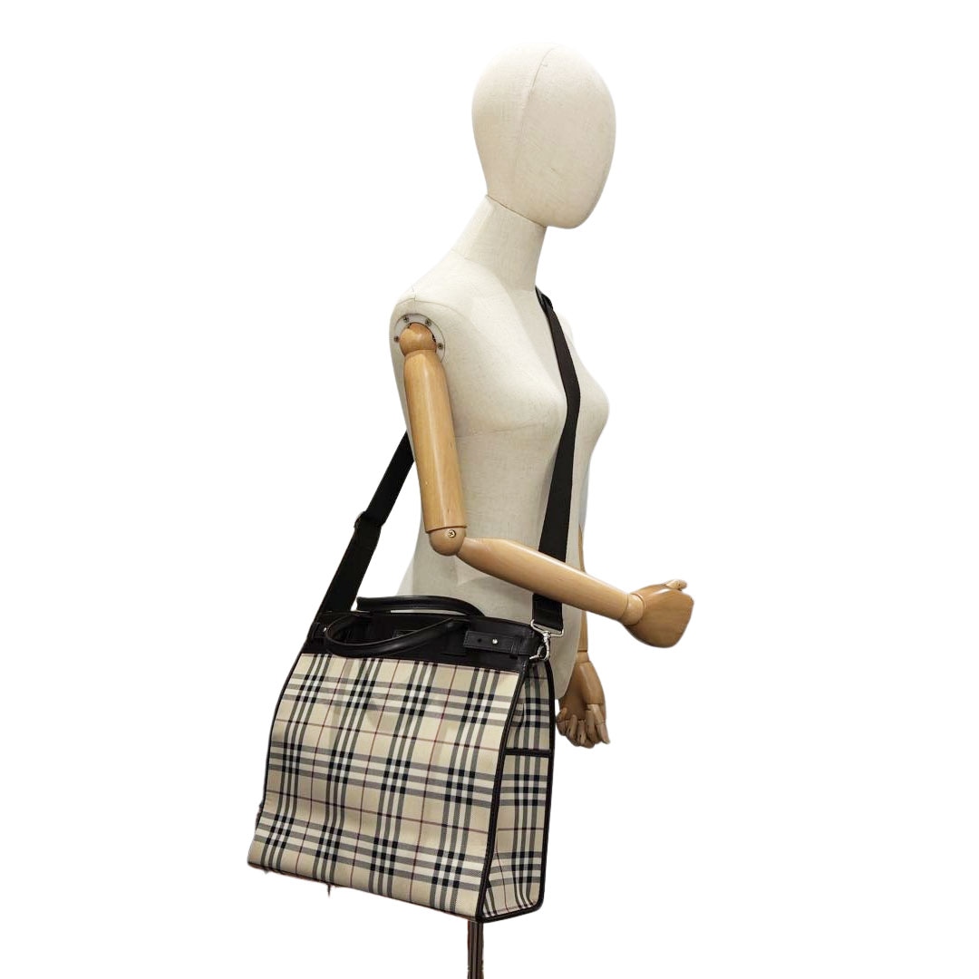 BURBERRY LONDON バーバリーロンドン 2WAYトートバッグ ナイロンキャンバス/レザー ベージュ ノバチェック柄