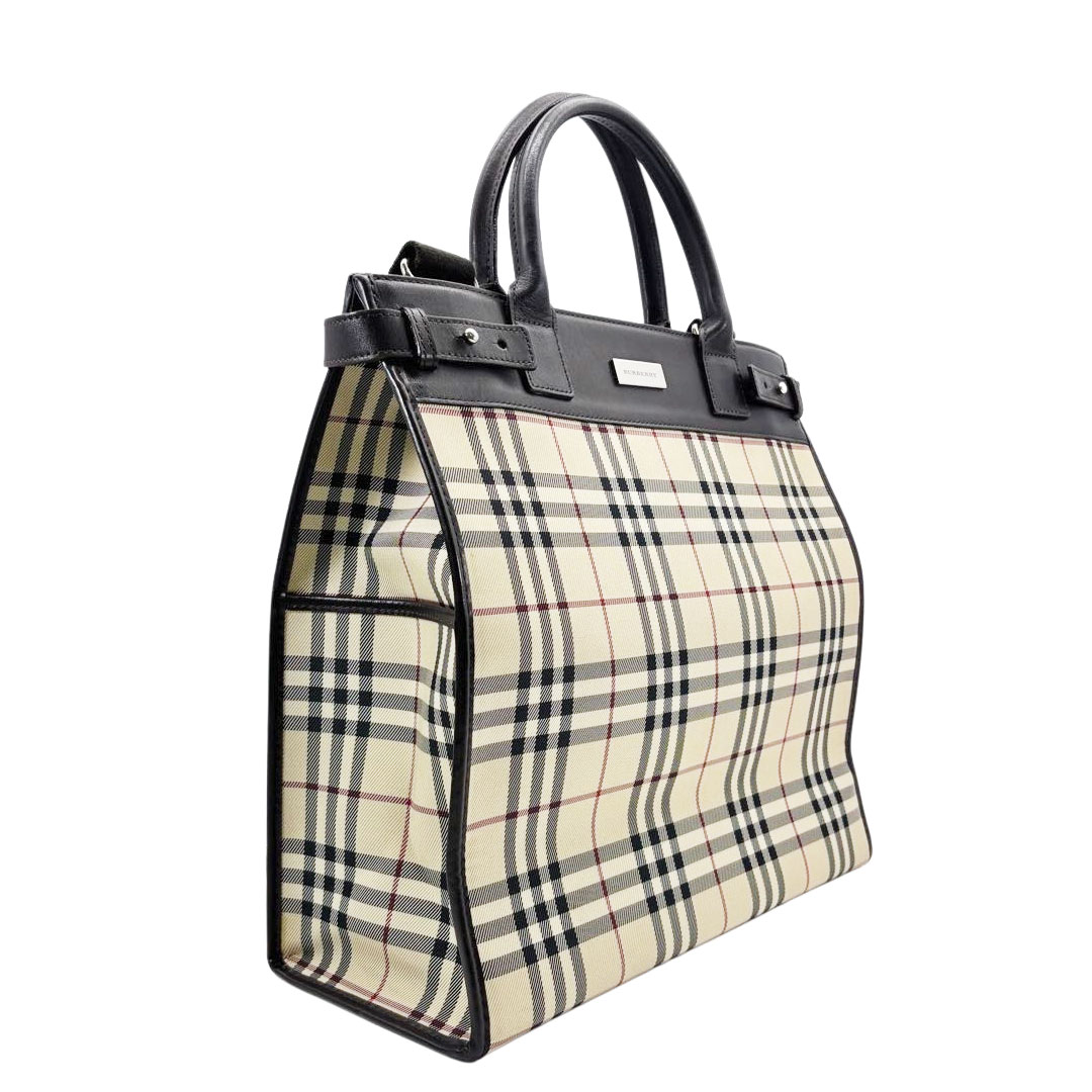 BURBERRY LONDON バーバリーロンドン 2WAYトートバッグ ナイロンキャンバス/レザー ベージュ ノバチェック柄