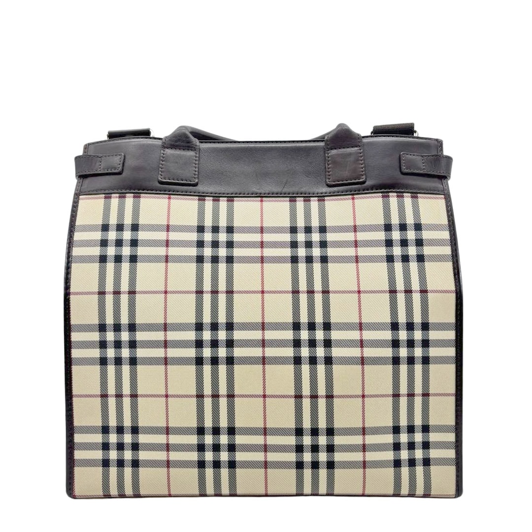 BURBERRY LONDON バーバリーロンドン 2WAYトートバッグ ナイロンキャンバス/レザー ベージュ ノバチェック柄