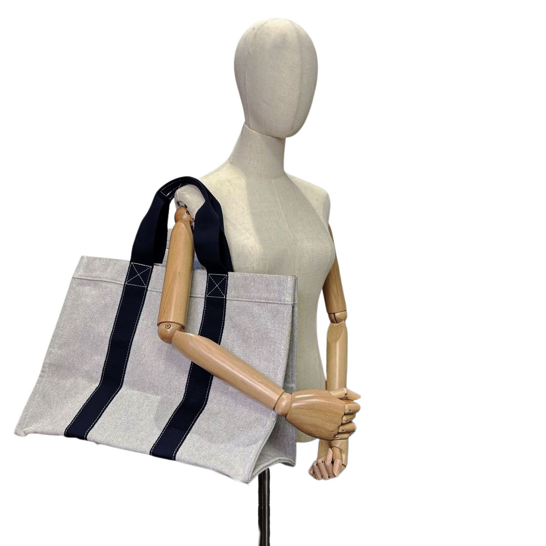 HERMES エルメス トートバッグ ボラボラGM トワルアッシュ グレー/ネイビー