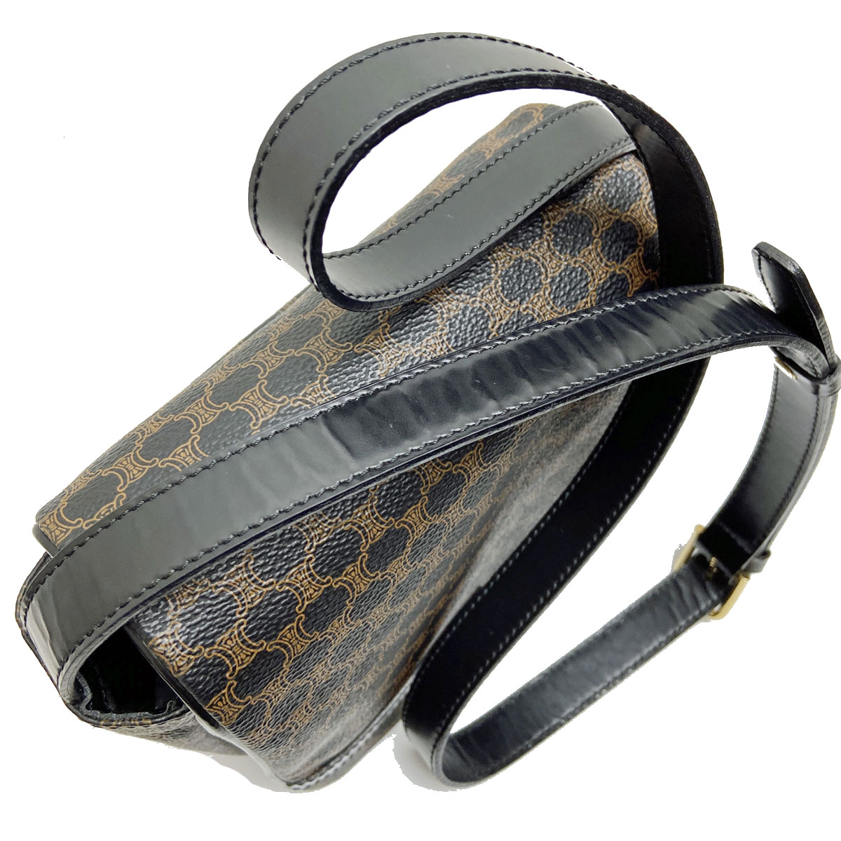 CELINE セリーヌ マカダム柄 ショルダーバッグ レザー ブラック/ブラウン MC00/2