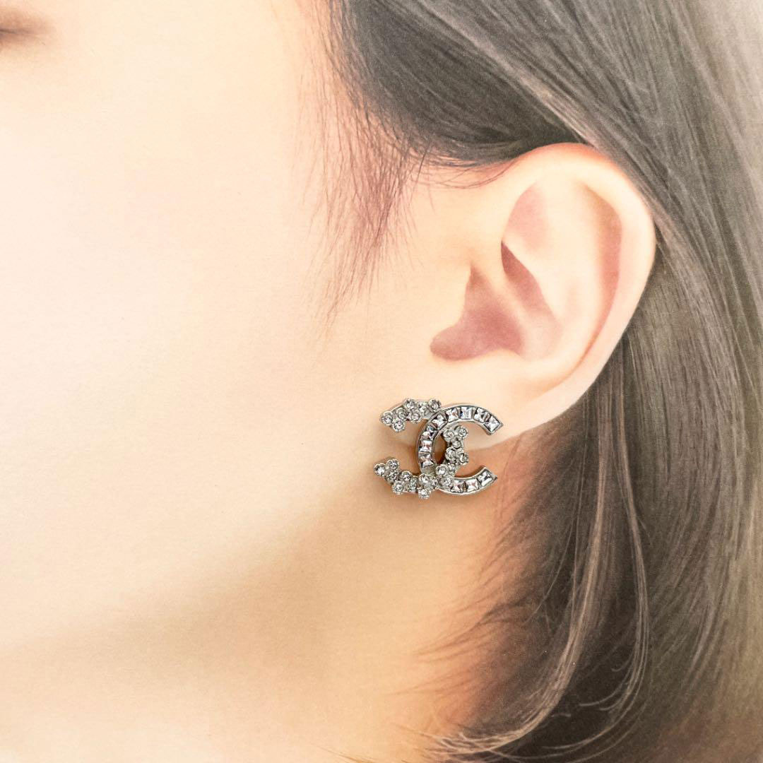 CHANEL シャネル ピアス ココマーク ラインストーン シルバー 18P