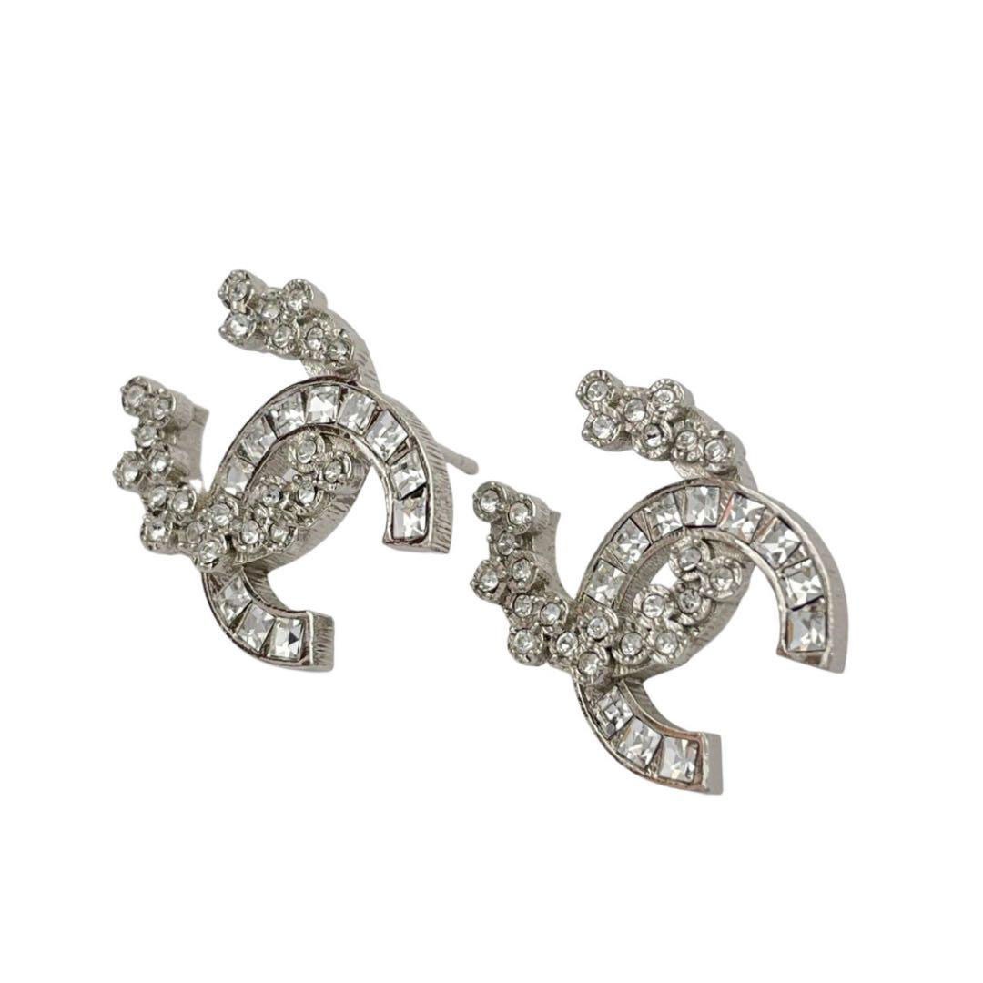 CHANEL シャネル ピアス ココマーク ラインストーン シルバー 18P