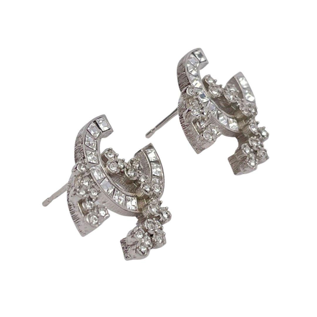 CHANEL シャネル ピアス ココマーク ラインストーン シルバー 18P